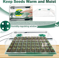 VEEKAY Indoor Greenhouse Propagation Box, 2 Pieces, 120 Hole Mini Greenhouse Propagation Set with Plant Lamp, Propagation Plate with Timing Controller, Adjustable Brightness, 20 Plant Labels for - Carlat