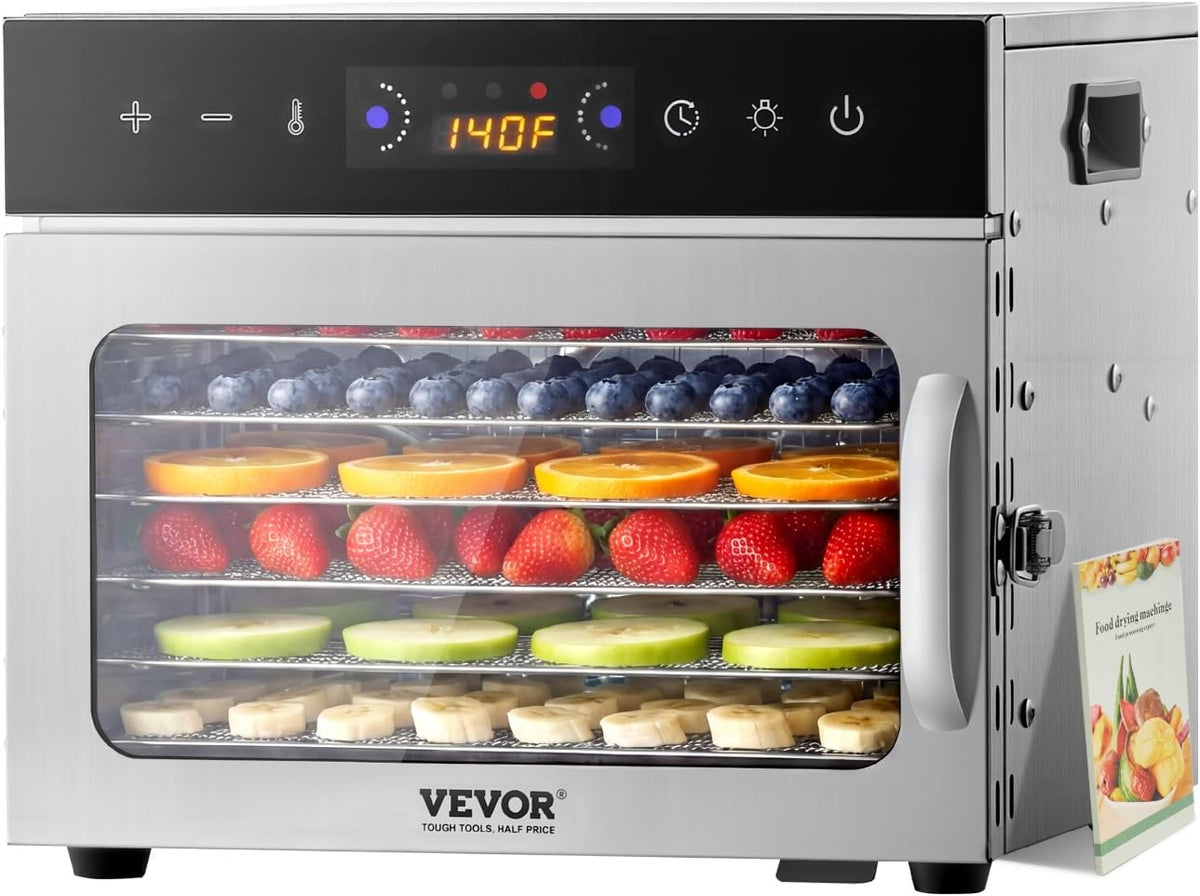 VEVOR Dehydrator, Dehydrator, 10 Stainless Steel Bowls, Electric 1000 W Food Dryer with Adjustable Temperature, Freezer Dryer for Dried Meat, Meat, Fruit, Vegetables, Herbs, Dog Treats - Carlat