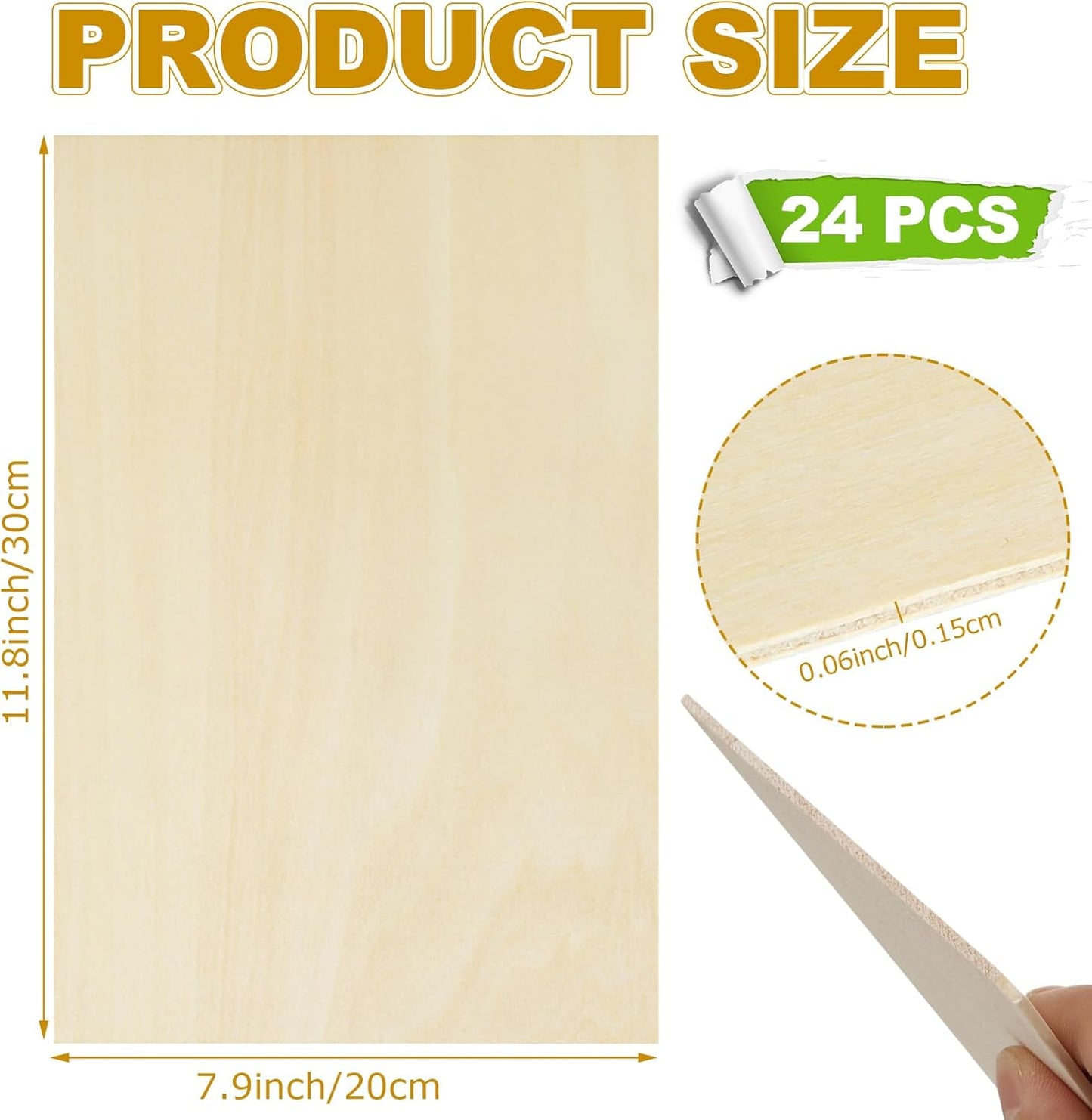 VIDETOL Pack of 24 Plywood Panels, 300 x 200 x 1.5 mm Balsa Wood Panels, Basswood Plywood Panels, Plywood Wood Panels, Wooden Panels for Crafts and DIY Model - Carlat