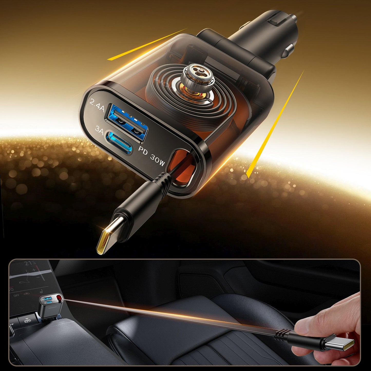 Vehicle Jump Starters – 3in1 car charger with retractable USB-A - Carlat