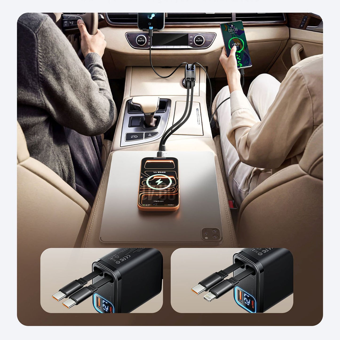 Vehicle Jump Starters – USB-C USB-A car charger with retractable - Carlat