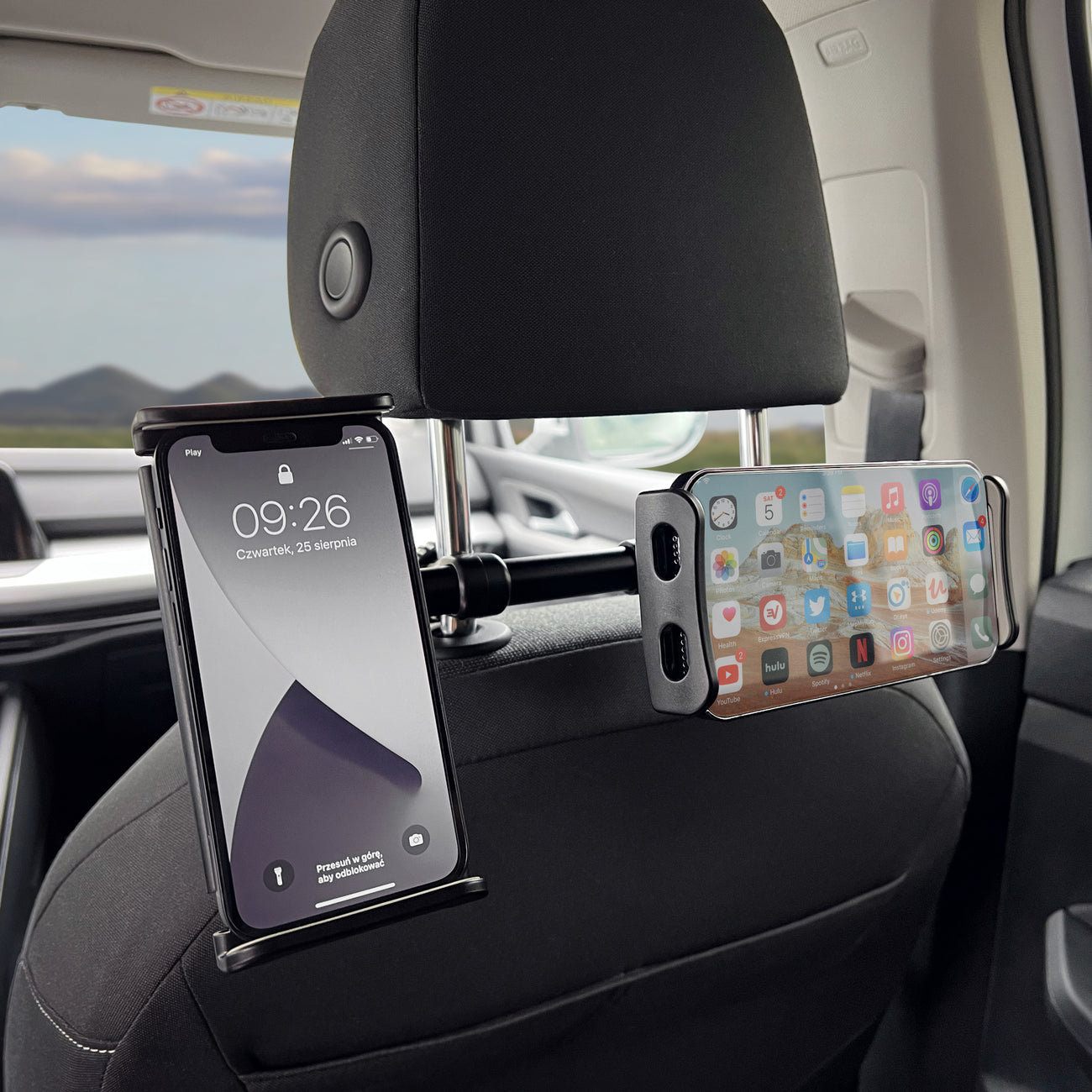 Vehicle Parts & Accessories – Double black car headrest phone - Carlat