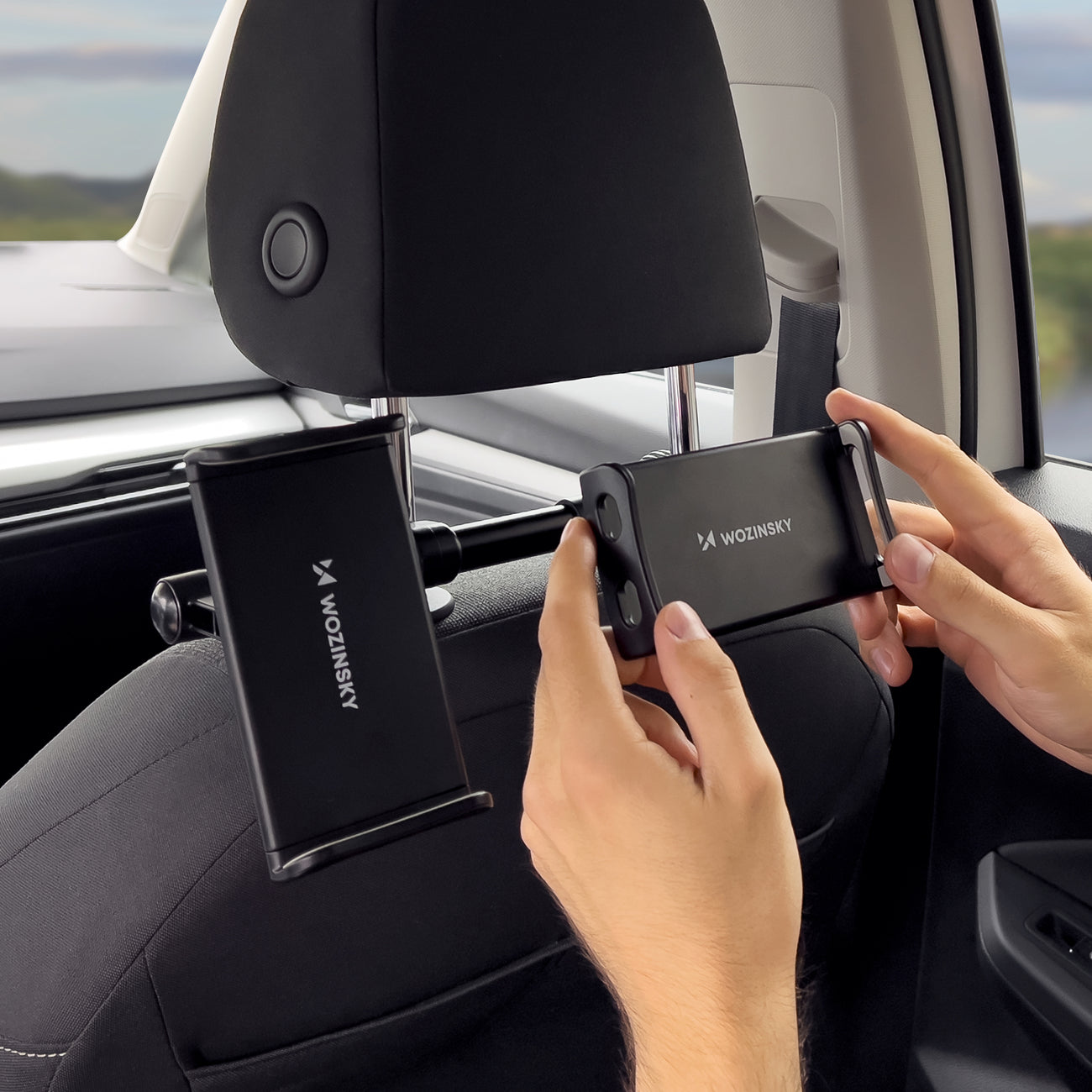 Vehicle Parts & Accessories – Double black car headrest phone - Carlat
