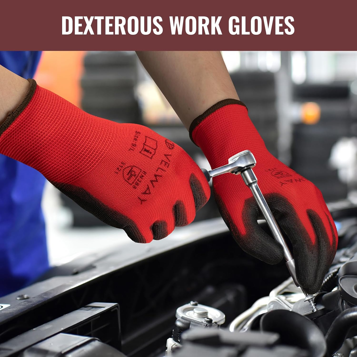 Velway PU-Coated Work Gloves – EN388 Non-Slip Mechanic Gloves, 1 Pair - Carlat