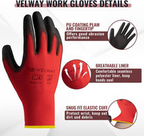 Velway PU-Coated Work Gloves – EN388 Non-Slip Mechanic Gloves, 1 Pair - Carlat