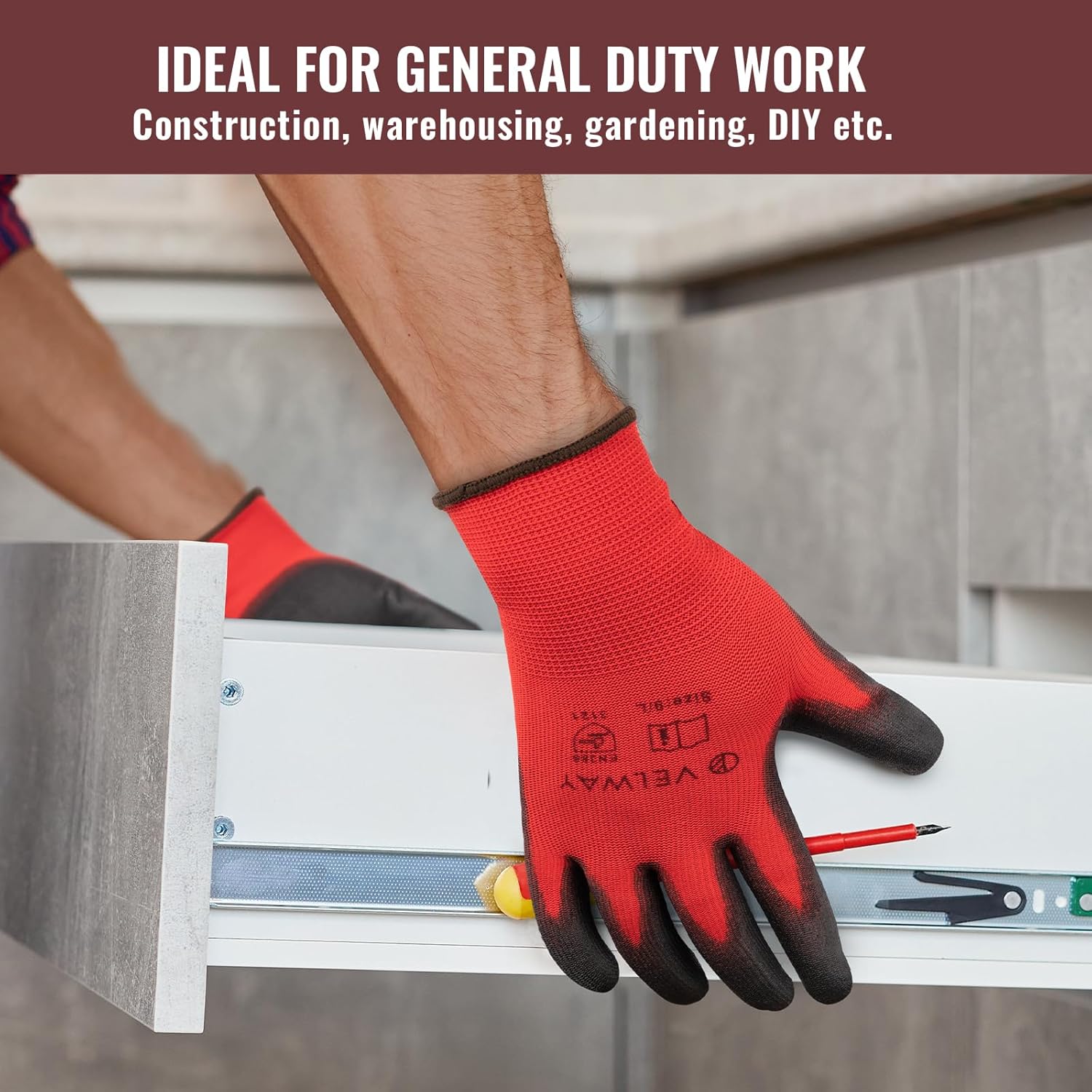 Velway PU-Coated Work Gloves – EN388 Non-Slip Mechanic Gloves, 1 Pair - Carlat