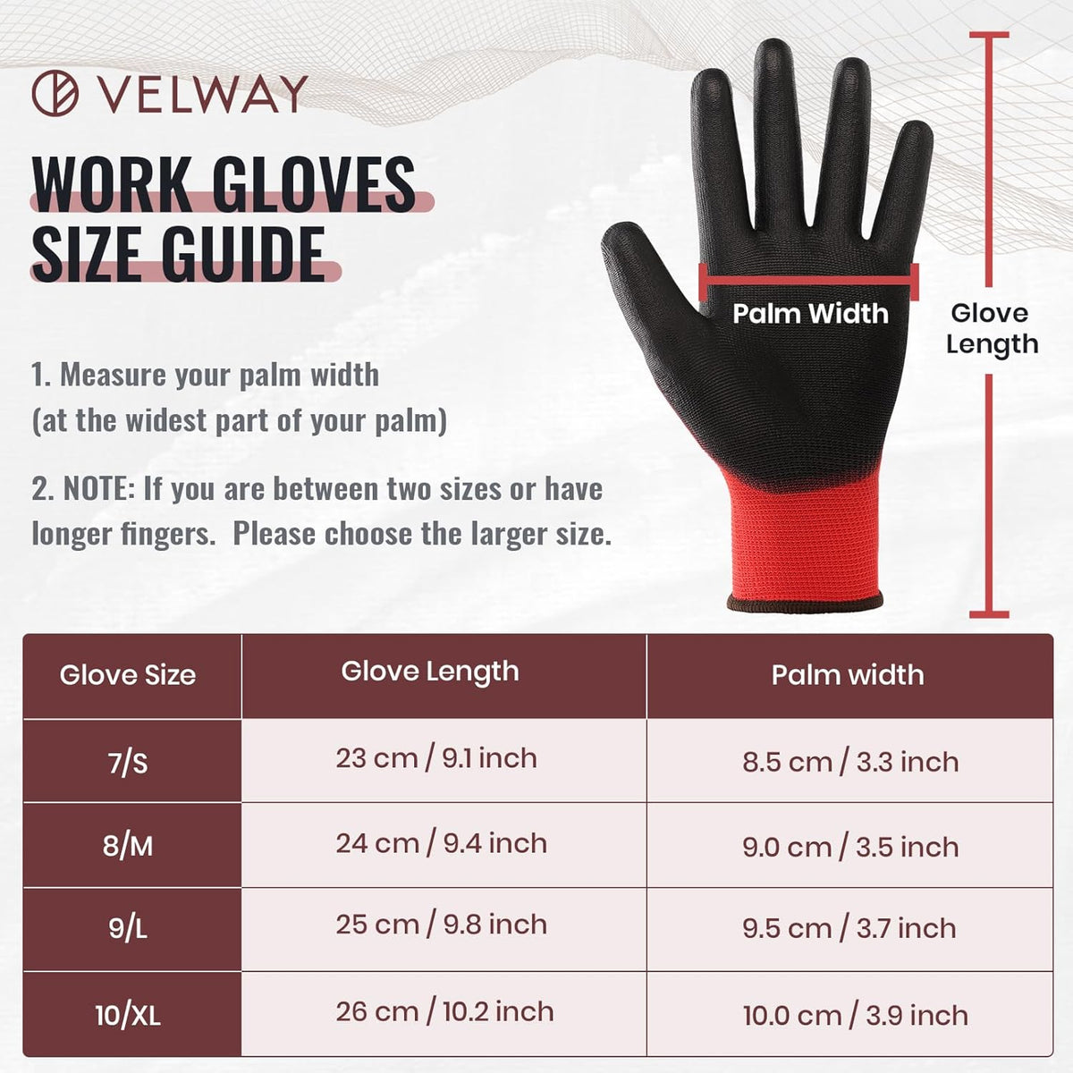 Velway PU-Coated Work Gloves – EN388 Non-Slip Mechanic Gloves, 1 Pair - Carlat