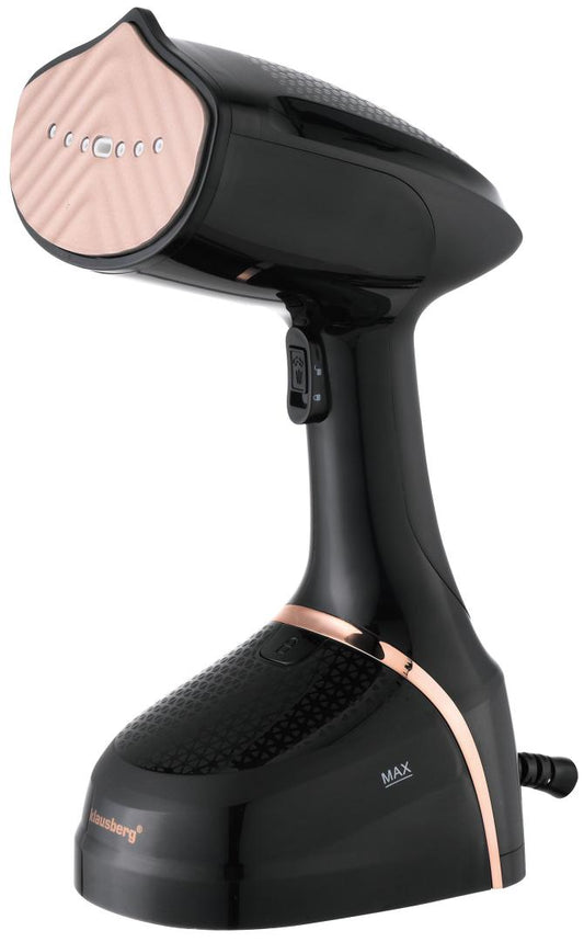 Vertical garment steamer, 400 ml capacity, black with a gold stainless steel panel, Klausberg, KB-7778 - Carlat