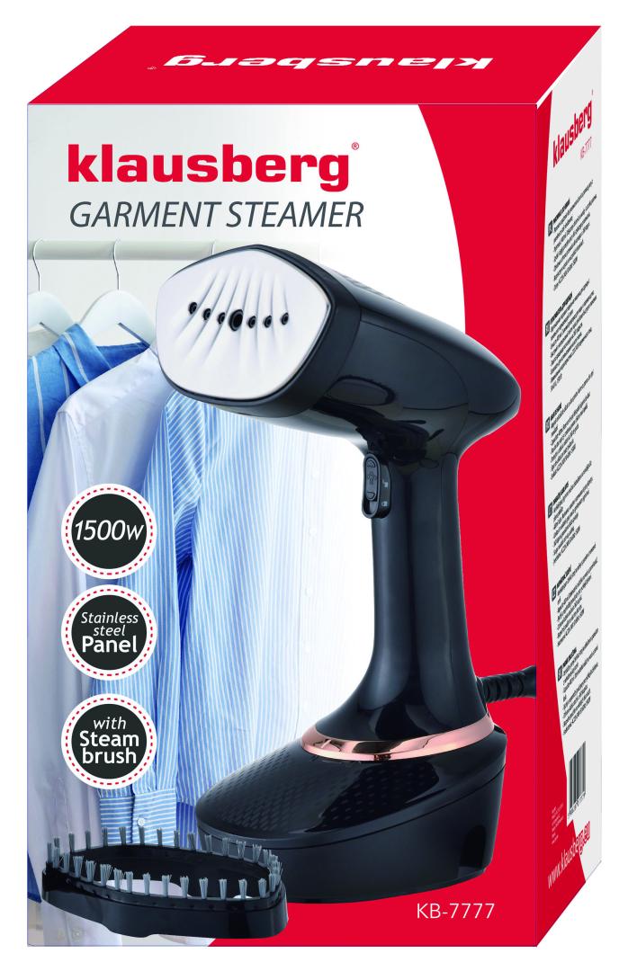 Vertical garment steamer, black with a silver panel, 400 ml capacity, Klausberg, KB-7777 - Carlat