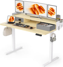 WALKINGDESK Height-Adjustable Electric Desk with 2 Drawers, 120 x 60 cm Standing Desk with Pen Holder and Headphone Holder, Table for Home Office, Office, DIY Pegboard, 4 Hooks, Oak - Carlat