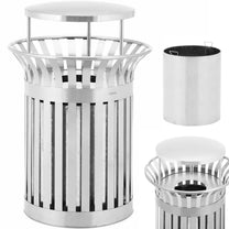 Waste litter bin urban outdoor round with base 23 l silver STAL - Carlat