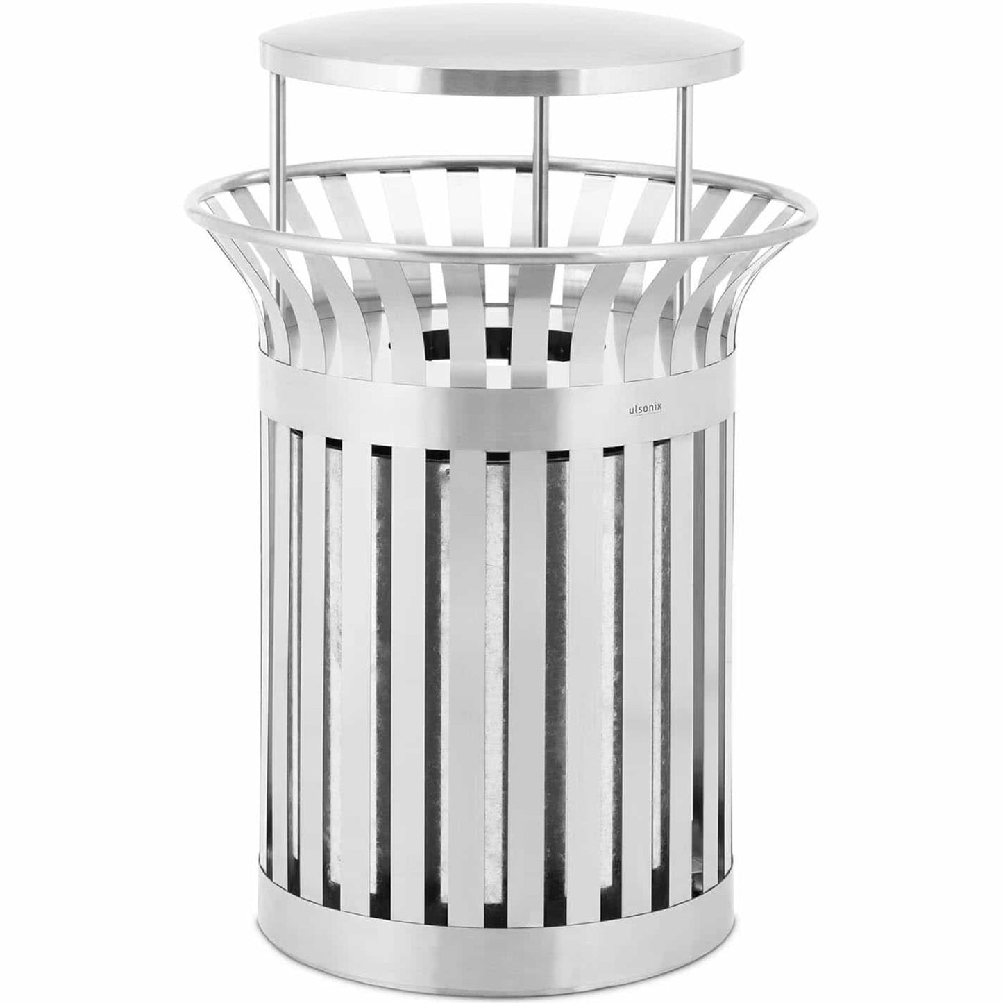 Waste litter bin urban outdoor round with base 23 l silver STAL - Carlat