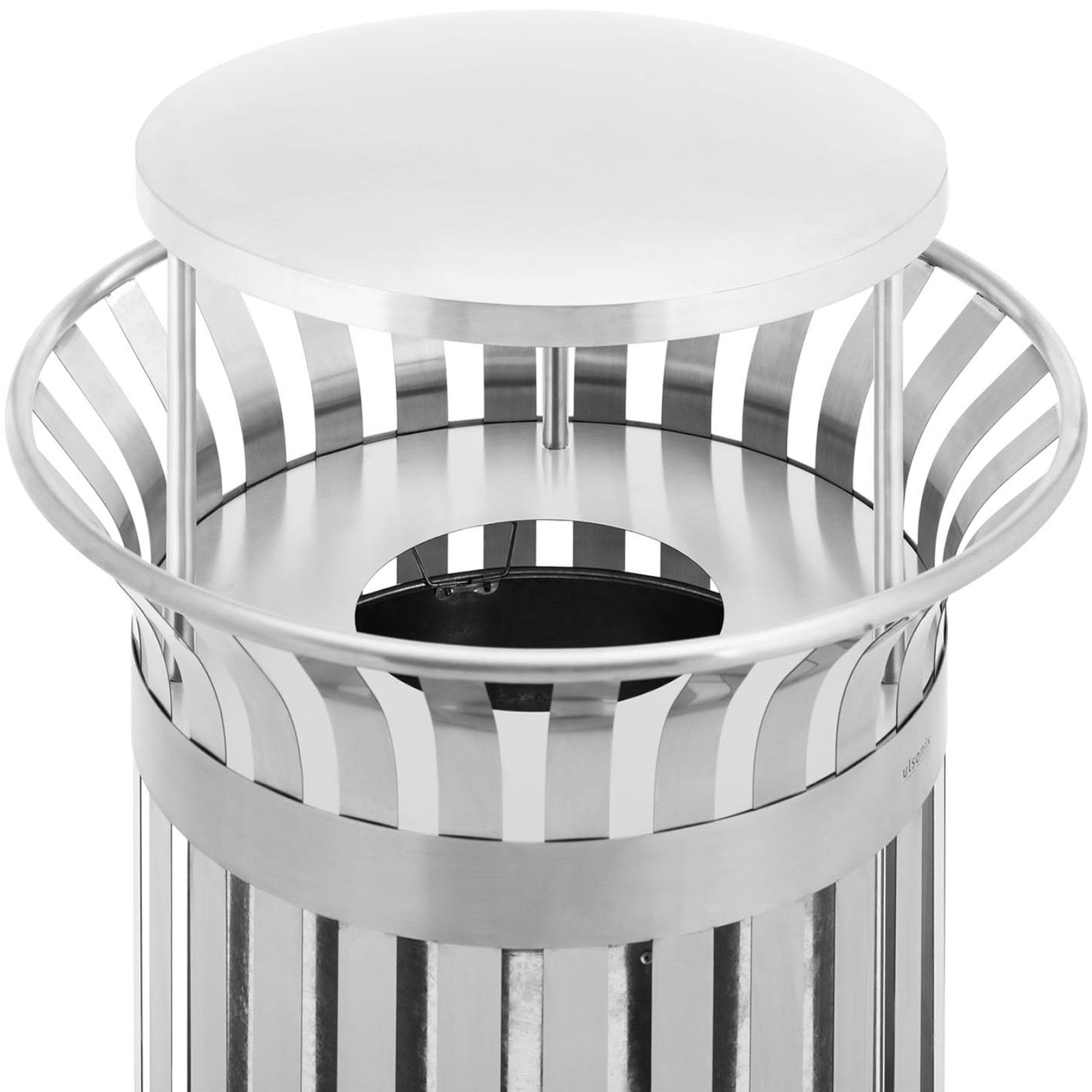 Waste litter bin urban outdoor round with base 23 l silver STAL - Carlat