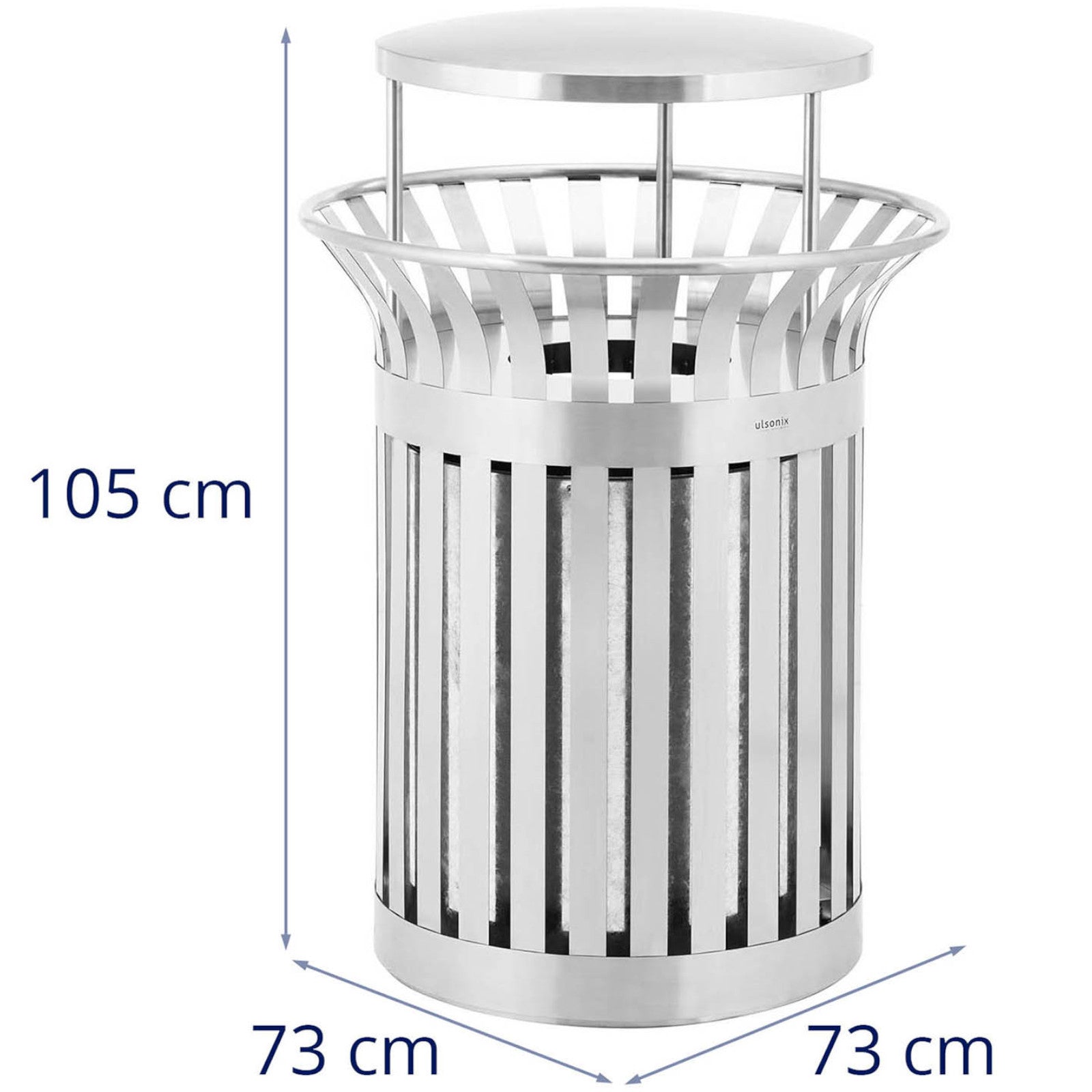 Waste litter bin urban outdoor round with base 23 l silver STAL - Carlat