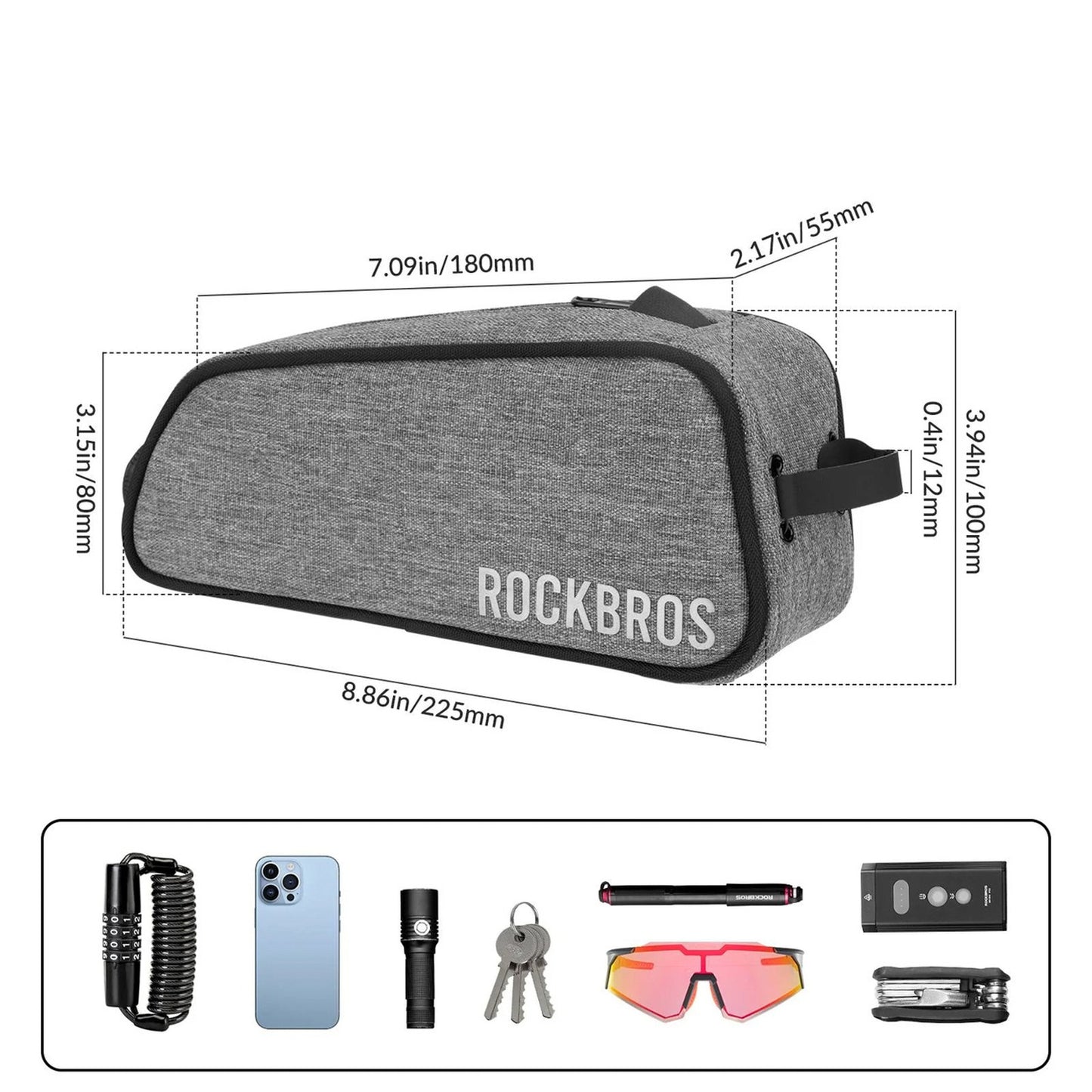Waterproof bicycle bag for the upper frame tube 0.7L - gray - Carlat