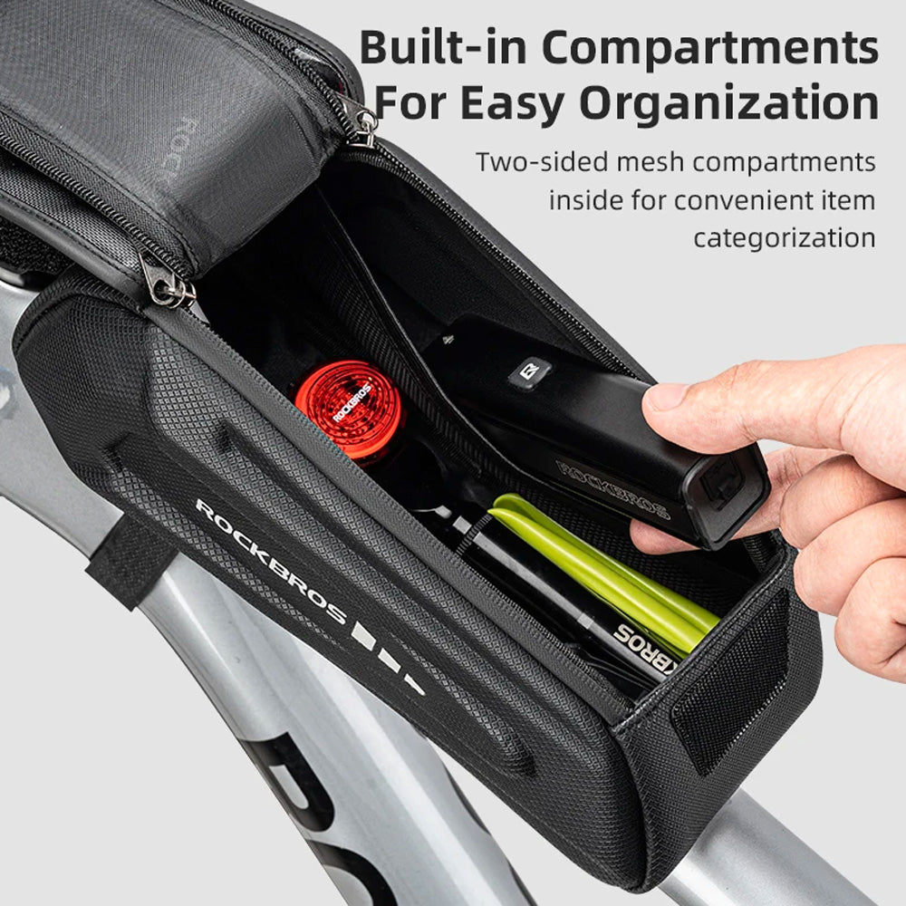 Waterproof bicycle frame bag with phone case, black - Carlat