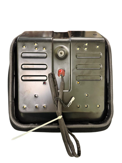 Metallic device with a strap on a white background