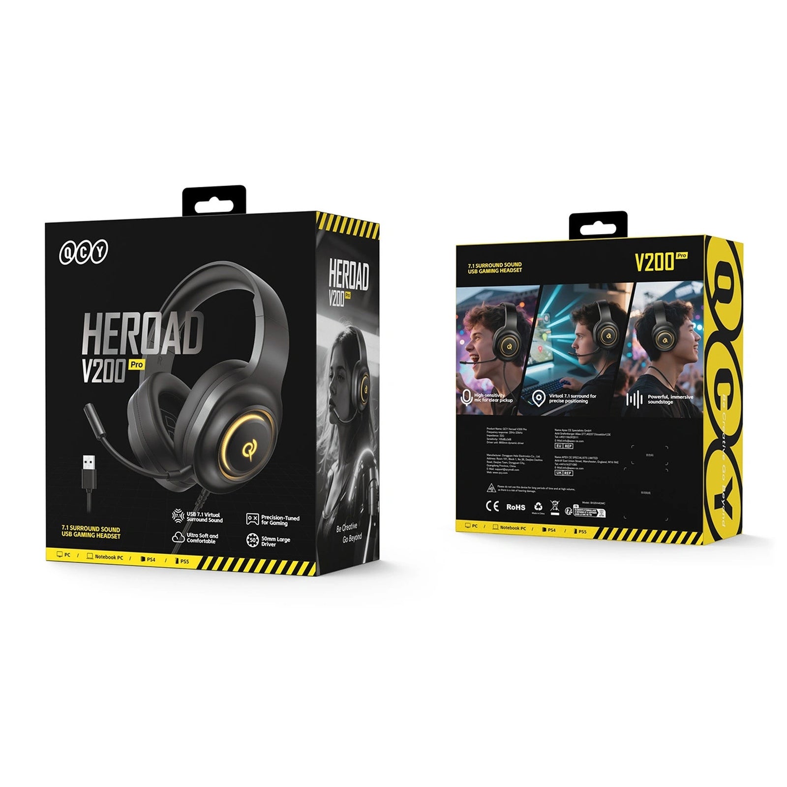 Wired gaming headphones with 7.1 sound, detachable microphone - black - Carlat