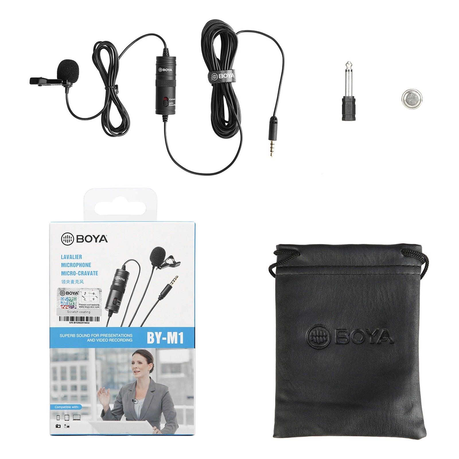 Wired lavalier microphone for smartphones and cameras, powered by a 3.5 TRRS battery - black - Carlat