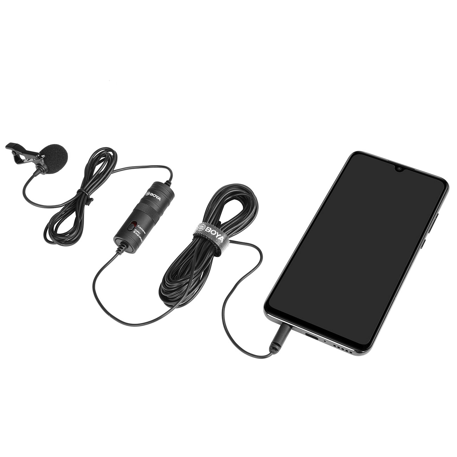 Wired lavalier microphone for smartphones and cameras, powered by a 3.5 TRRS battery - black - Carlat