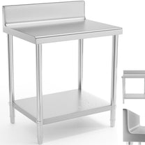 Worktop table steel stainless wall with a rand and 80x60cm shelf - Carlat