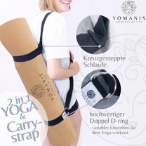 XXLux 183 x 80 cm x 8 mm Cork Yoga Mat, Extra 80 cm Wide + 8 mm Thick Non-Slip Good Grip Cork Workout Premium Mat + 2-in-1 Cotton Yoga Strap/Carry Strap for Yoga, Gymnastics and Pilates - Carlat