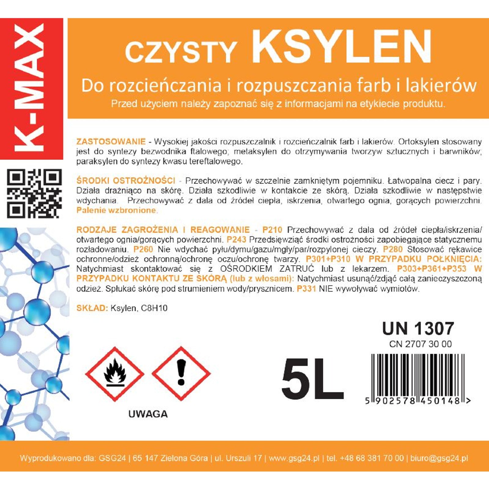 Xylene organic solvent for paints and varnishes K-MAX 5L - Carlat