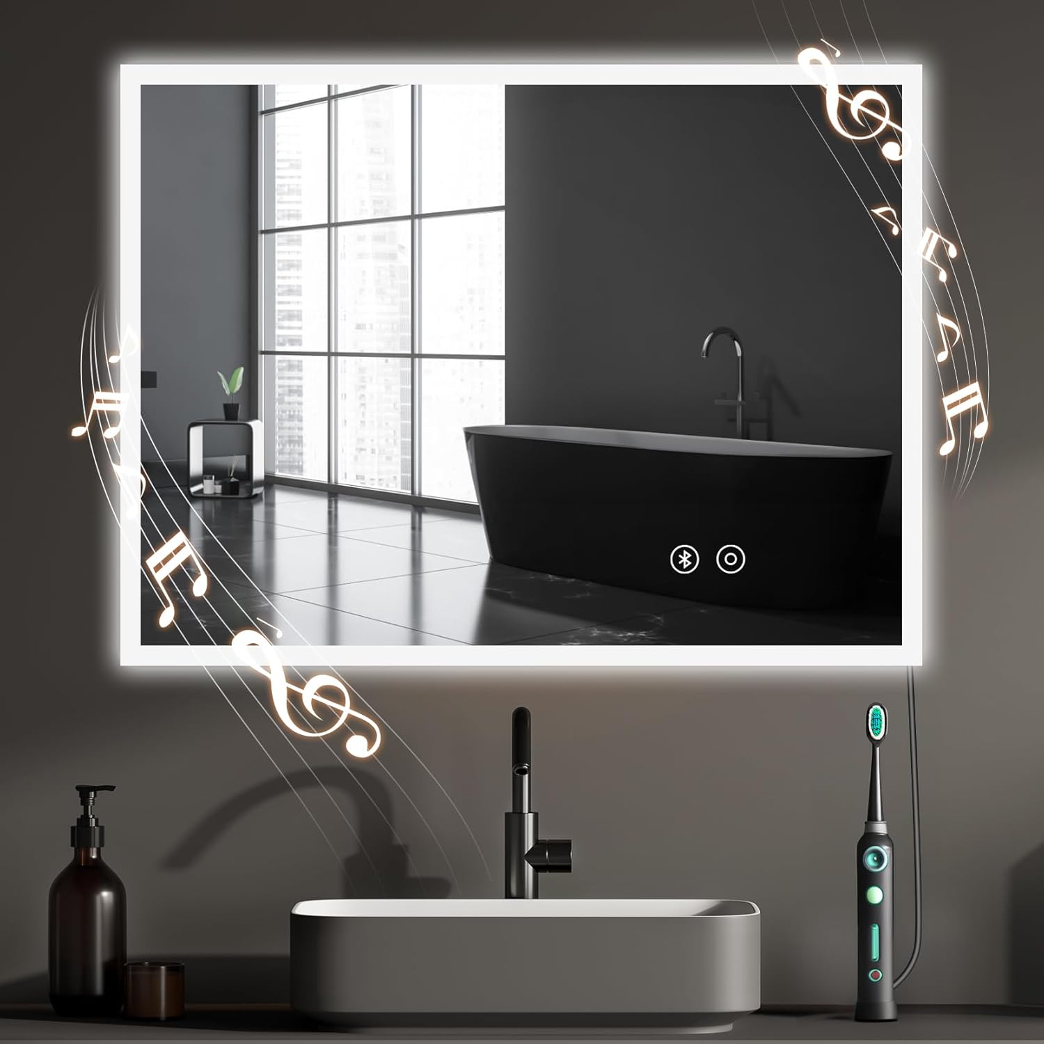 YOLEO Bathroom Mirror with Lighting, LED Bathroom Mirror with Metal Frame, Wall Mirror with Touch Switch and Explosion-proof Glass, 3 Adjustable Light Colours, 50 x 70 cm - Carlat