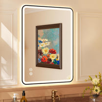 YOLEO Bathroom Mirror with Lighting, LED Bathroom Mirror with Metal Frame, Wall Mirror with Touch Switch and Explosion-proof Glass, 3 Adjustable Light Colours, 50 x 70 cm - Carlat