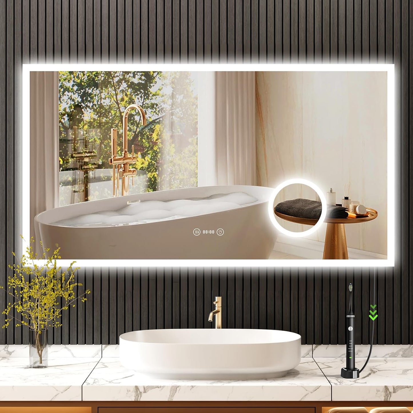 YOLEO Bathroom Mirror with Lighting, LED Bathroom Mirror with Metal Frame, Wall Mirror with Touch Switch and Explosion-proof Glass, 3 Adjustable Light Colours, 50 x 70 cm - Carlat