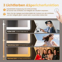 YOLEO Bathroom Mirror with Lighting, LED Bathroom Mirror with Metal Frame, Wall Mirror with Touch Switch and Explosion-proof Glass, 3 Adjustable Light Colours, 50 x 70 cm - Carlat