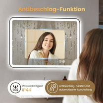 YOLEO Bathroom Mirror with Lighting, LED Bathroom Mirror with Metal Frame, Wall Mirror with Touch Switch and Explosion-proof Glass, 3 Adjustable Light Colours, 50 x 70 cm - Carlat