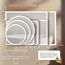 YOLEO Bathroom Mirror with Lighting, LED Bathroom Mirror with Metal Frame, Wall Mirror with Touch Switch and Explosion-proof Glass, 3 Adjustable Light Colours, 50 x 70 cm - Carlat