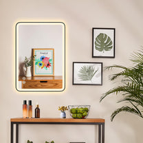 YOLEO Bathroom Mirror with Lighting, LED Bathroom Mirror with Metal Frame, Wall Mirror with Touch Switch and Explosion-proof Glass, 3 Adjustable Light Colours, 50 x 70 cm - Carlat