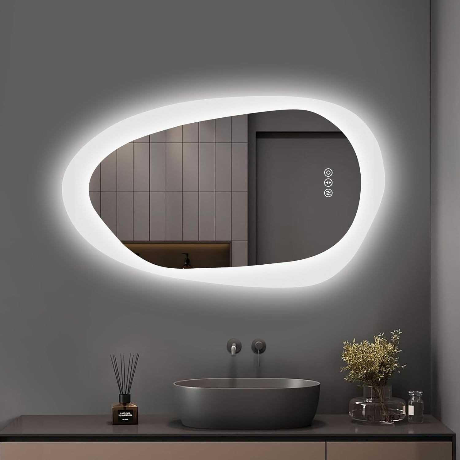 YOLEO Round LED Bathroom Mirror with Lighting – Wall-Mounted Vanity Mirror with Touch Sensor, Shatterproof Glass & 3 Dimmable Light Colors (6500K) - Carlat