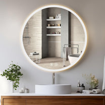 YOLEO Round LED Bathroom Mirror with Lighting – Wall-Mounted Vanity Mirror with Touch Sensor, Shatterproof Glass & 3 Dimmable Light Colors (6500K) - Carlat