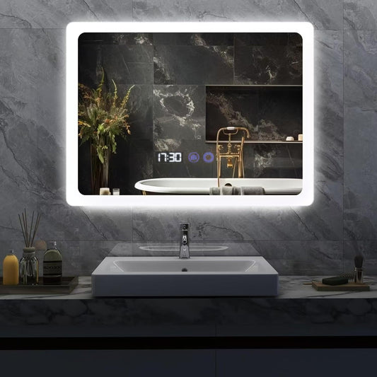 YU YUSING Bathroom Mirror LED 80 x 60 cm Bathroom Mirror with Lighting Wall Mirror with Touch Switch Mirror Bathroom Anti-Fog Timer Function Cool White IP44 - Carlat