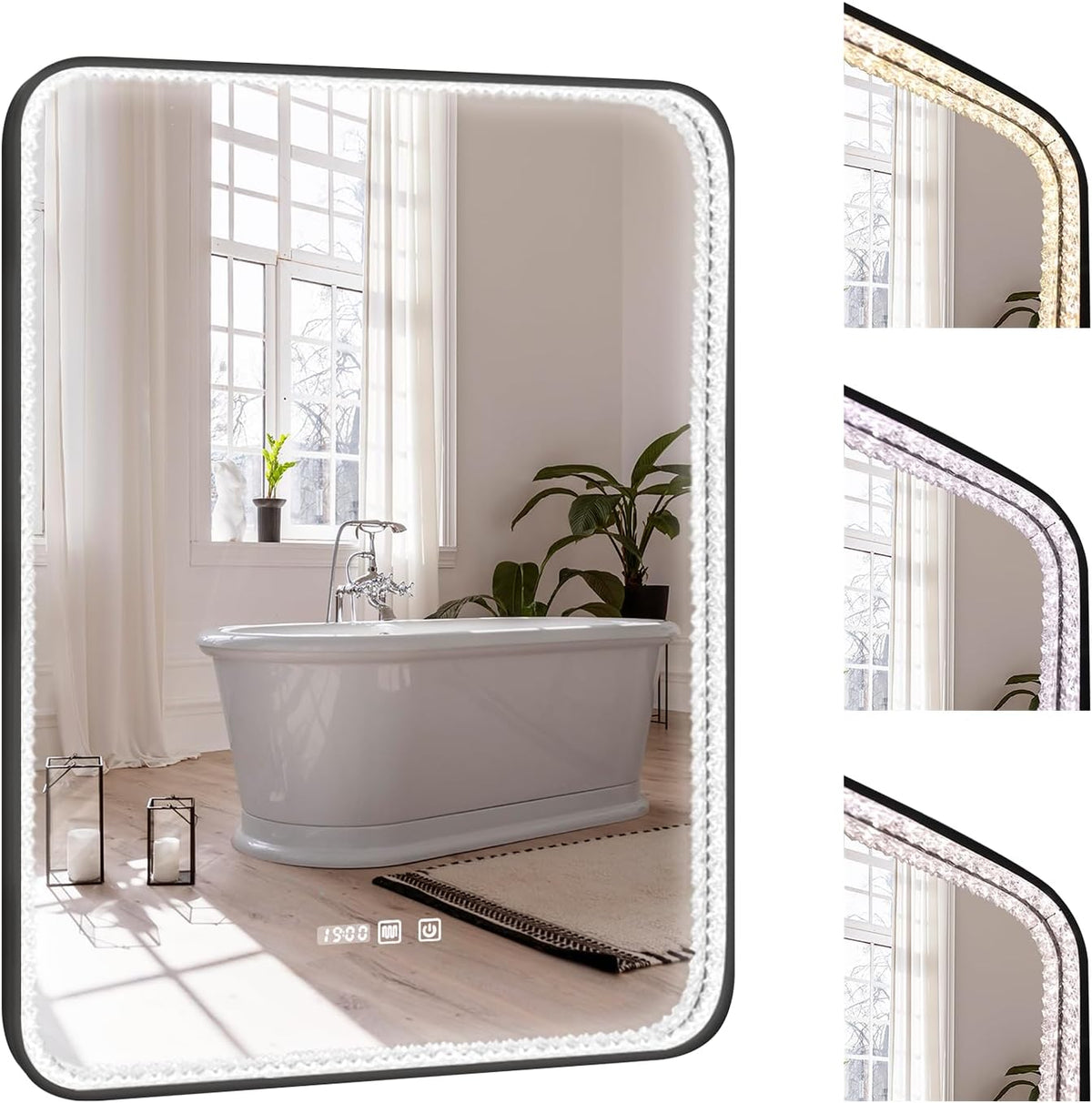 YU YUSING Bathroom Mirror LED 80 x 60 cm Bathroom Mirror with Lighting Wall Mirror with Touch Switch Mirror Bathroom Anti-Fog Timer Function Cool White IP44 - Carlat