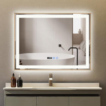 YU YUSING Bathroom Mirror LED 80 x 60 cm Bathroom Mirror with Lighting Wall Mirror with Touch Switch Mirror Bathroom Anti-Fog Timer Function Cool White IP44 - Carlat