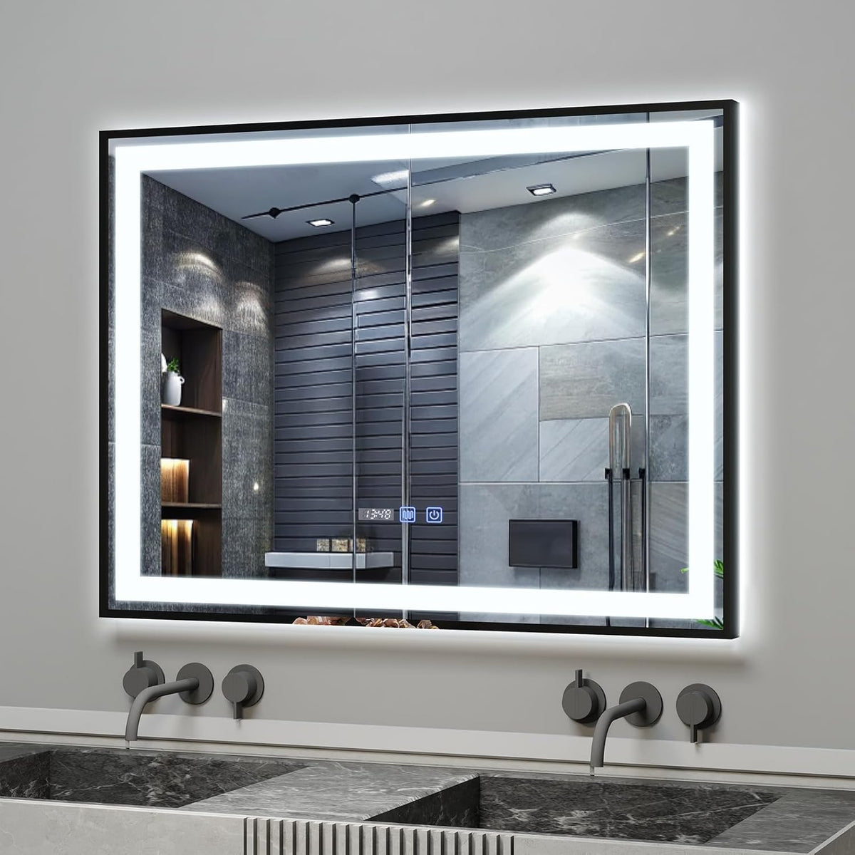 YU YUSING Bathroom Mirror LED 80 x 60 cm Bathroom Mirror with Lighting Wall Mirror with Touch Switch Mirror Bathroom Anti-Fog Timer Function Cool White IP44 - Carlat