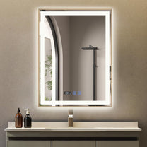 YU YUSING Bathroom Mirror LED 80 x 60 cm Bathroom Mirror with Lighting Wall Mirror with Touch Switch Mirror Bathroom Anti-Fog Timer Function Cool White IP44 - Carlat