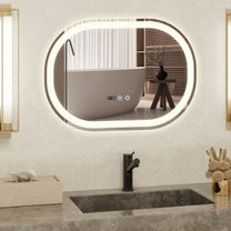 YU YUSING Bathroom Mirror LED 80 x 60 cm Bathroom Mirror with Lighting Wall Mirror with Touch Switch Mirror Bathroom Anti-Fog Timer Function Cool White IP44 - Carlat