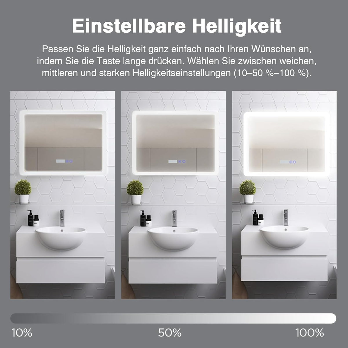 YU YUSING Bathroom Mirror LED 80 x 60 cm Bathroom Mirror with Lighting Wall Mirror with Touch Switch Mirror Bathroom Anti-Fog Timer Function Cool White IP44 - Carlat