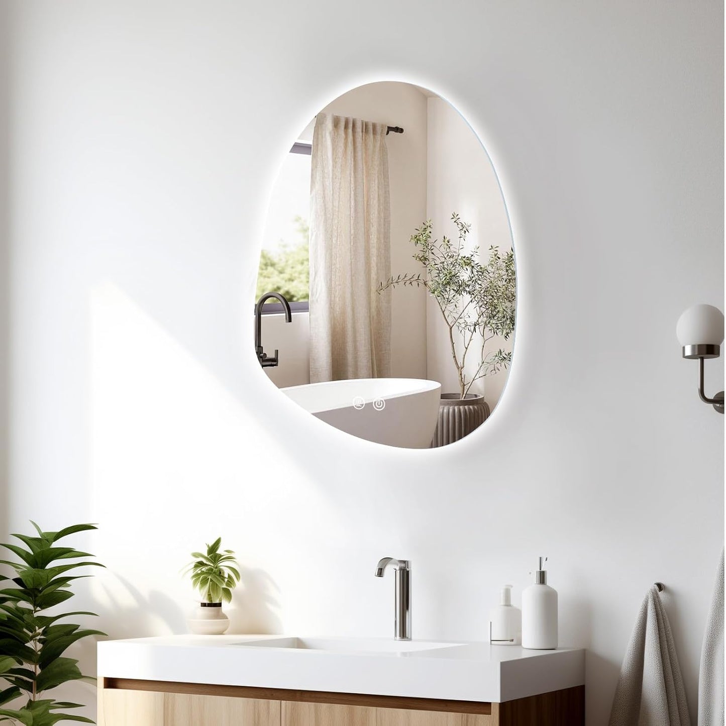 Youyijia LED bathroom Mirror with Lighting, 70 x 50 cm, Wall Mirror, Bathroom Mirror, Cool White, 6000 K, Energy-Saving Light Mirror - Carlat
