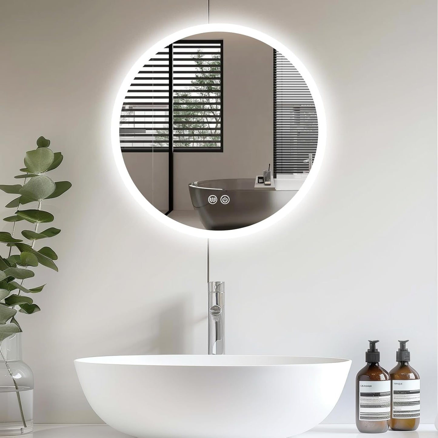 Youyijia LED bathroom Mirror with Lighting, 70 x 50 cm, Wall Mirror, Bathroom Mirror, Cool White, 6000 K, Energy-Saving Light Mirror - Carlat