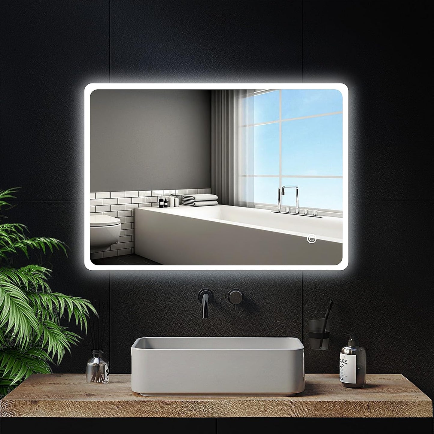 Youyijia LED bathroom Mirror with Lighting, 70 x 50 cm, Wall Mirror, Bathroom Mirror, Cool White, 6000 K, Energy-Saving Light Mirror - Carlat