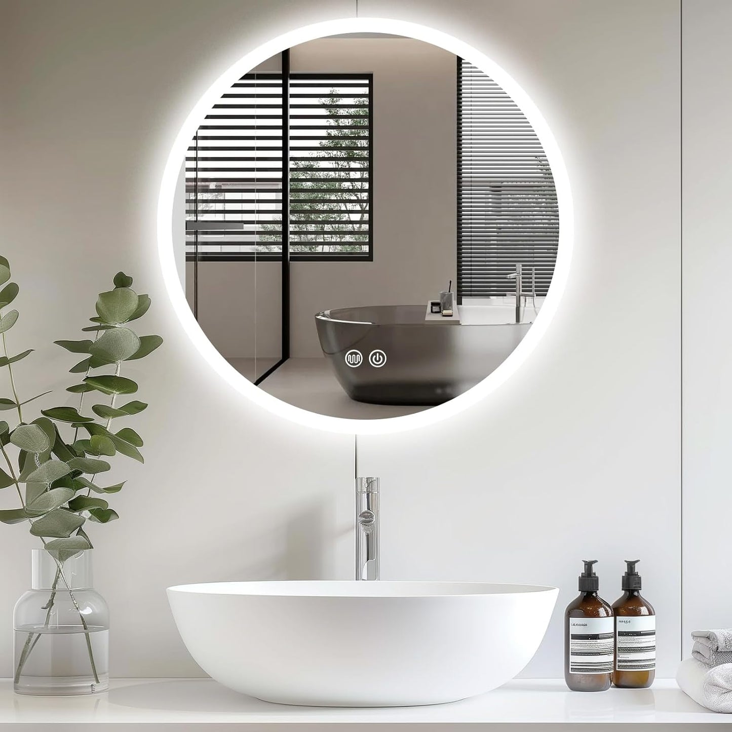 Youyijia LED bathroom Mirror with Lighting, 70 x 50 cm, Wall Mirror, Bathroom Mirror, Cool White, 6000 K, Energy-Saving Light Mirror - Carlat