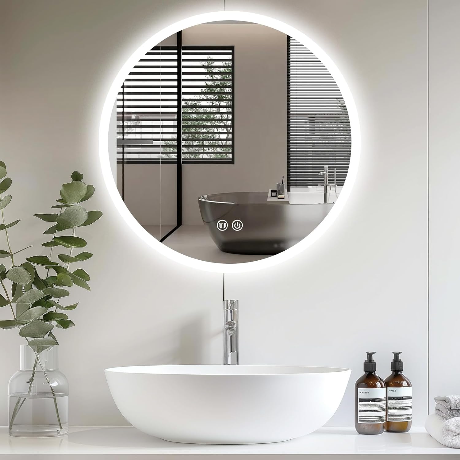 Youyijia LED bathroom Mirror with Lighting, 70 x 50 cm, Wall Mirror, Bathroom Mirror, Cool White, 6000 K, Energy-Saving Light Mirror - Carlat