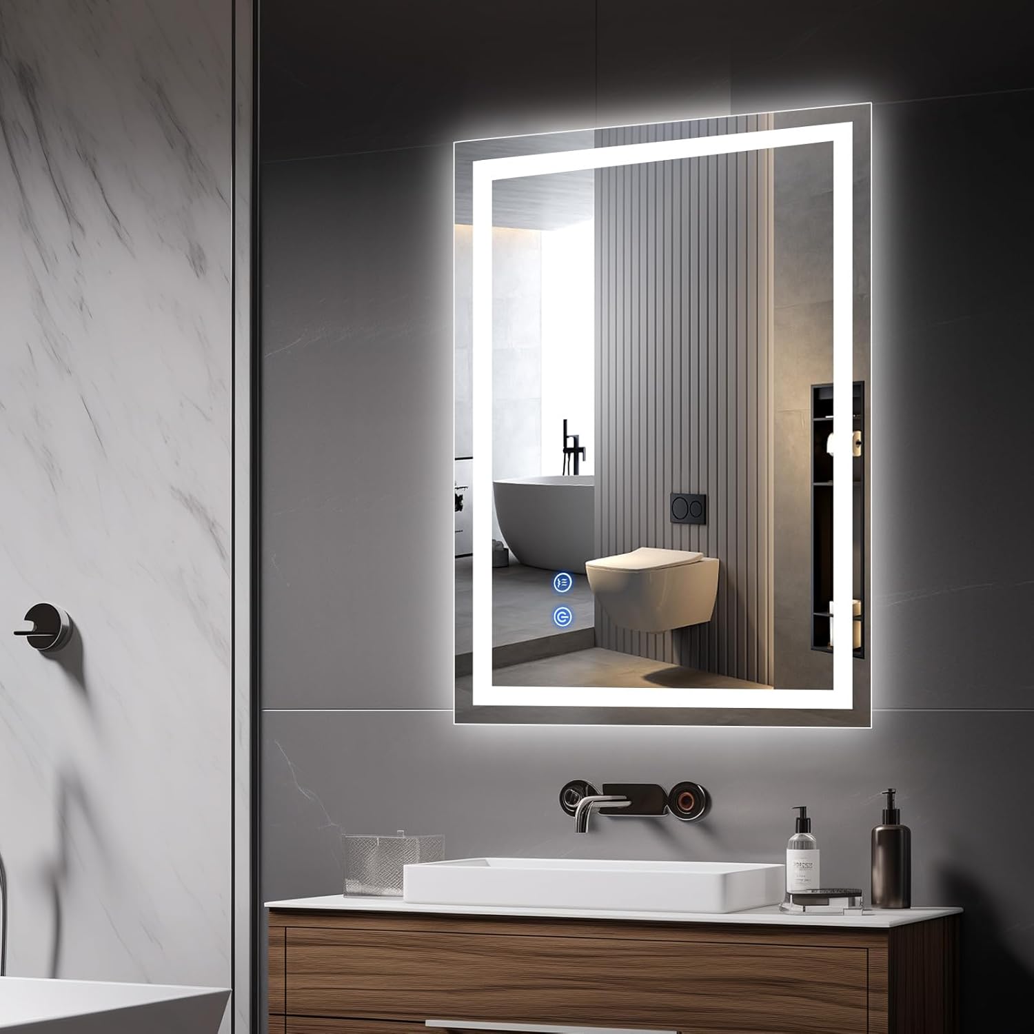 Youyijia LED bathroom Mirror with Lighting, 70 x 50 cm, Wall Mirror, Bathroom Mirror, Cool White, 6000 K, Energy-Saving Light Mirror - Carlat