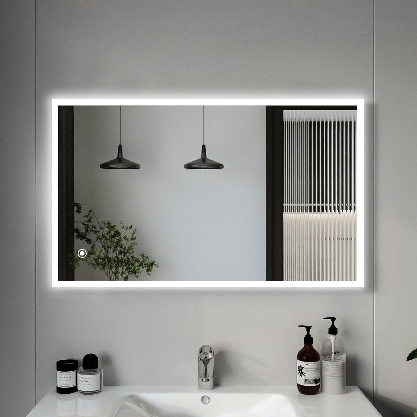 Youyijia LED bathroom Mirror with Lighting, 70 x 50 cm, Wall Mirror, Bathroom Mirror, Cool White, 6000 K, Energy-Saving Light Mirror - Carlat
